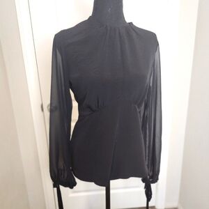 Topshop Long Sleeve  Classy black Tie Blouse (black, sz 8 medium)